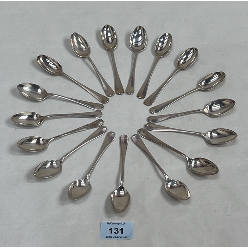 131 - Seventeen silver teaspoons with rat-tail bowls. Various assays and dates. 8ozs 12dwts