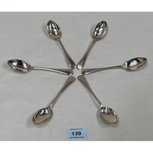 139 - A set of six George V silver teaspoons. Sheffield 1911. 5ozs 3dwts