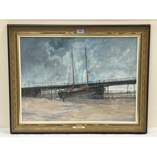 178 - JOHN HARDY MEADOWS. BRITISH 1912-2008 Happy Harry - Southport Pier. Signed and dated 1985. Acrylics ... 