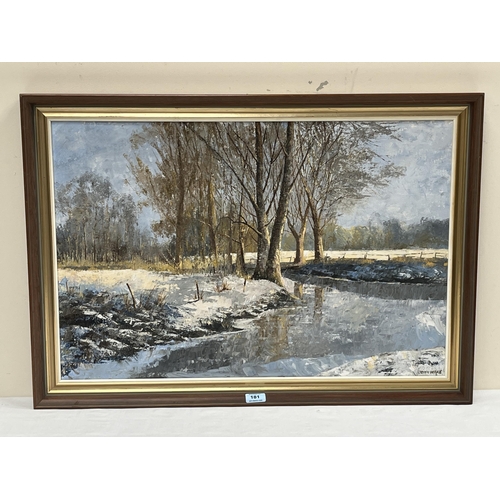 181 - JOHN WAKE. BRITISH 20TH CENTURY Ravenshaw Ford in Winter. Signed. Oil on board 20