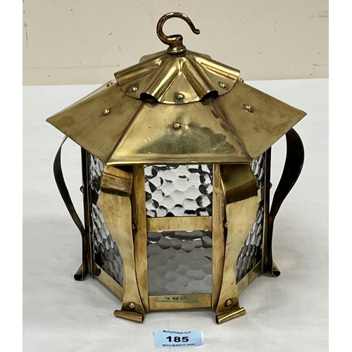 185 - An Arts and Crafts brass hexagonal hall lantern. 9