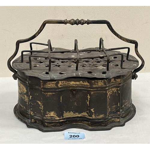 200 - A 19th century gilt metal carriage warmer. Probably French. 9½