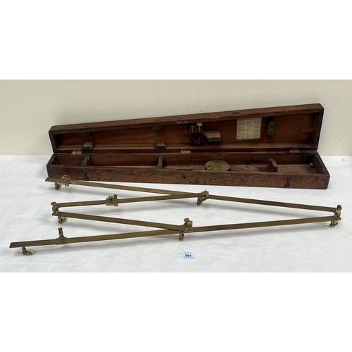 201 - An early 19th century brass pantograph signed Job Bros & Co, London, in wood coffin case. The case 4... 