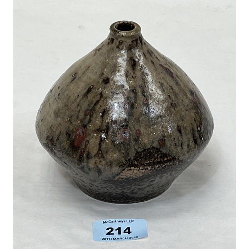 214 - A John Leach for Muchelney Pottery Studio vessel of onion form in a mottled grey green glaze. 4¾