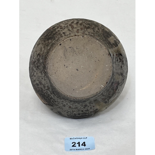 214 - A John Leach for Muchelney Pottery Studio vessel of onion form in a mottled grey green glaze. 4¾