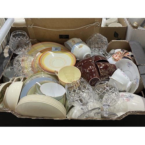 28 - Four boxes of ceramics, glassware and sundries