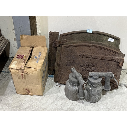 48 - Two cast iron bread oven doors etc.