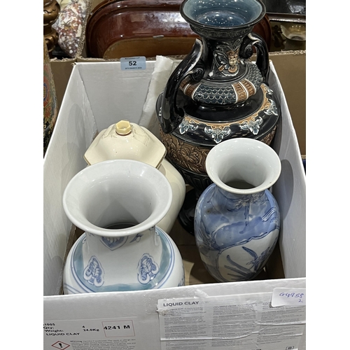 52 - Two boxes of ceramics and onyx objects