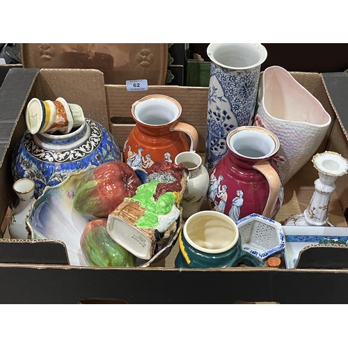 62 - A box of ceramics and a box of glassware