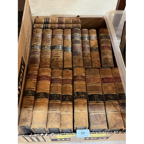 90 - Three boxes of leather bound and other books, Journal of the Agricultural Society, 36 vols and The T... 