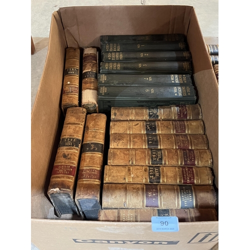 90 - Three boxes of leather bound and other books, Journal of the Agricultural Society, 36 vols and The T... 