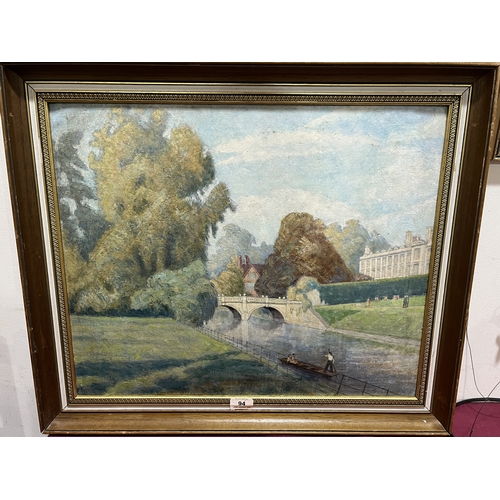 94 - A. PEARSON. BRITISH 20TH CENTURY  Clare College Bridge, Cambridge. Signed. Oil on board. 19in x 23in