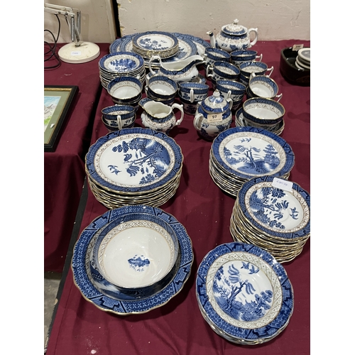 97 - A Booths Real Old Willow pattern service of 97 pieces
