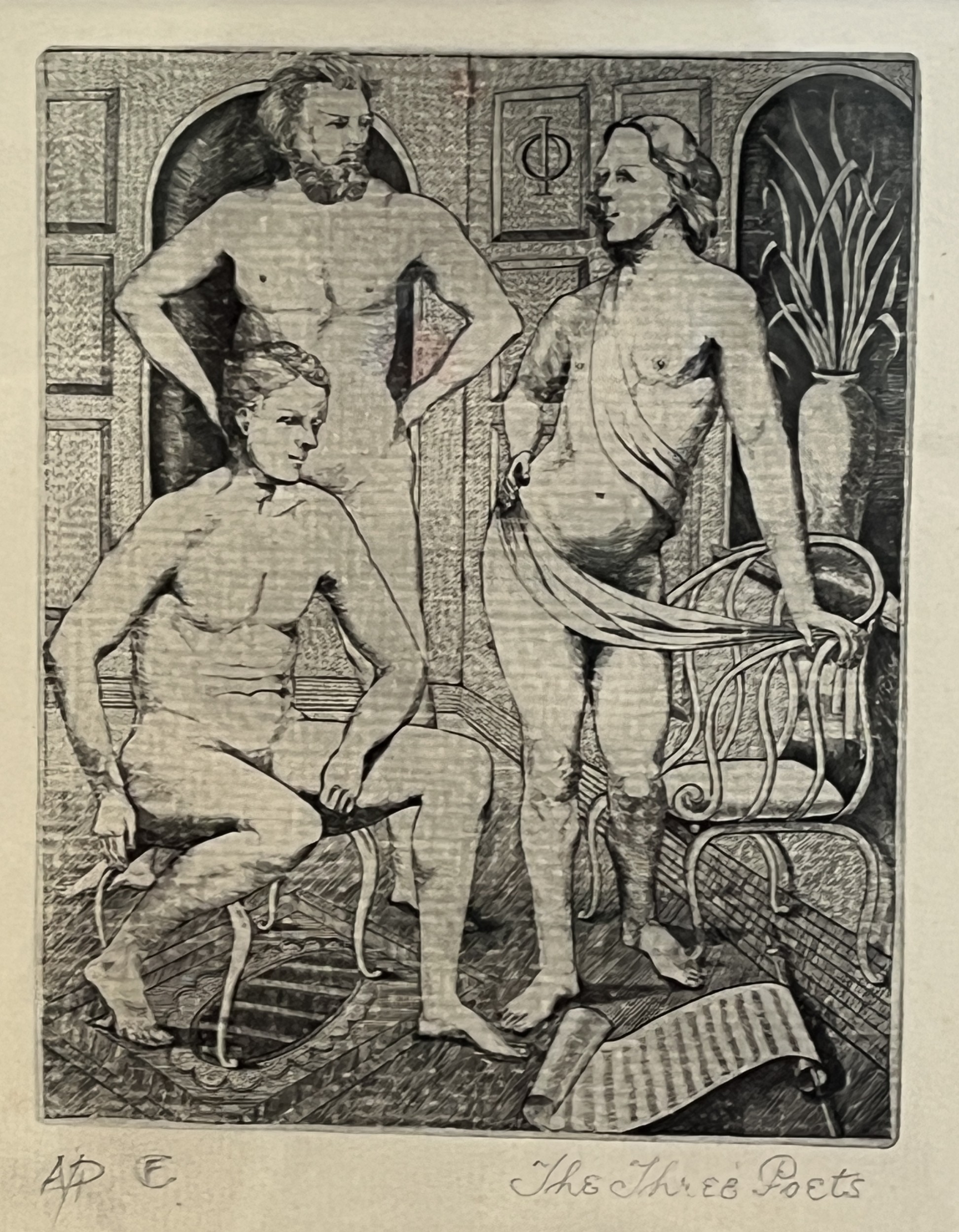 FREDERICK CARTER. ARE. BRITISH. 1885-1967 The Three Poets. Inscribed in ...