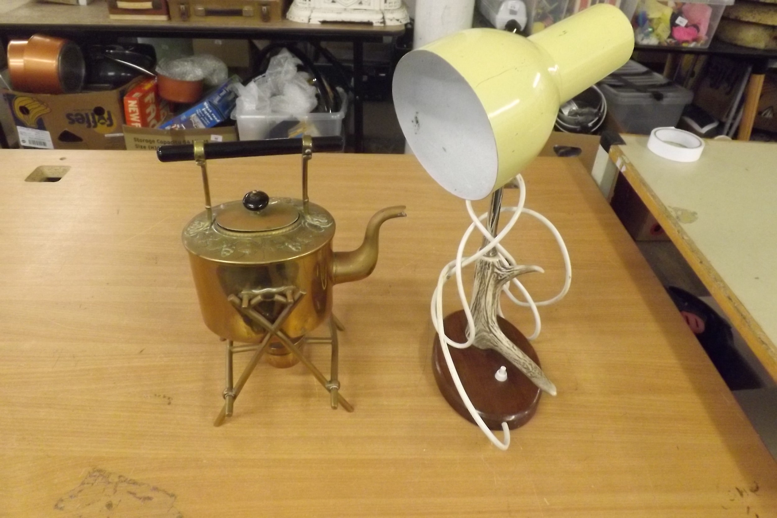 Retro lamp + vintage Brass Kettle & Burner.