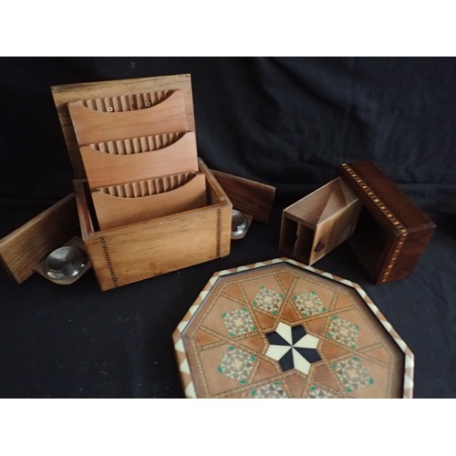 Vintage musical cigarette box, Beautiful inlaid tray, card box ect