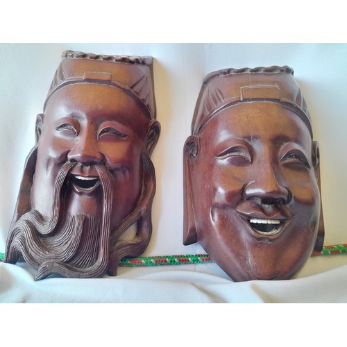 42 - 2 Hardwood eastern well carved masks size 8 inches