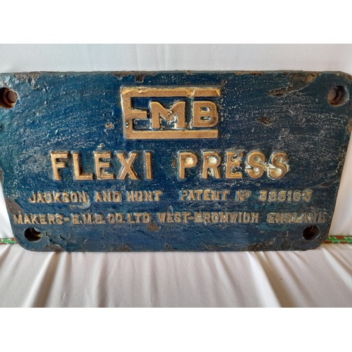 48 - Vintage Brass Cast Iron Flexi Press sign size 12 inches.