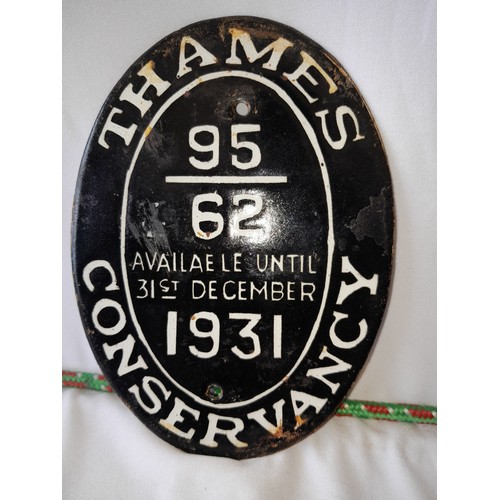 57 - Vintage metal and enamel Thames Conservancy sign size 12 x 10 inches.