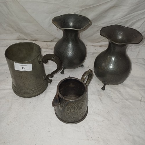 5 - Pewter urns and pots.