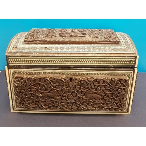 1 - Anglo Indian Carved Sandalwood and Sadeli Double Tea Caddy 1820 (some damage) 10 inches x 7 inches x... 