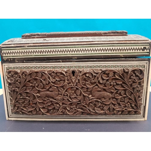 1 - Anglo Indian Carved Sandalwood and Sadeli Double Tea Caddy 1820 (some damage) 10 inches x 7 inches x... 