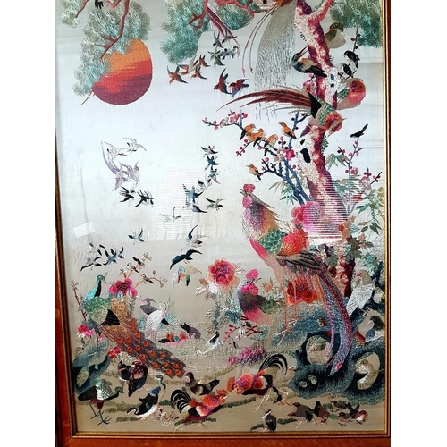 16 - Large Framed Chinese Embroidered Silk Panel with high quality and colourful decoration measuring 30 ... 