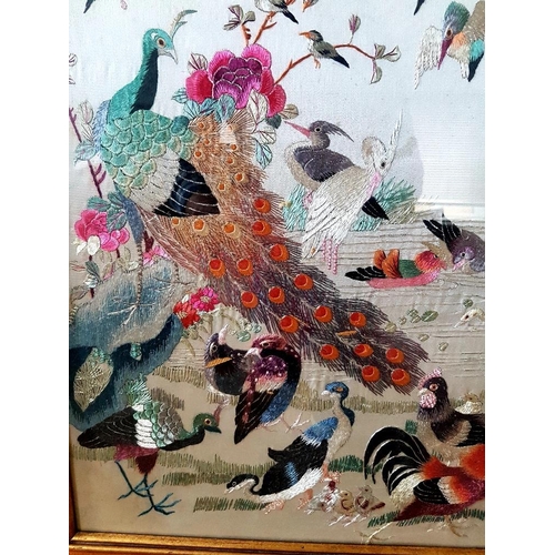 16 - Large Framed Chinese Embroidered Silk Panel with high quality and colourful decoration measuring 30 ... 