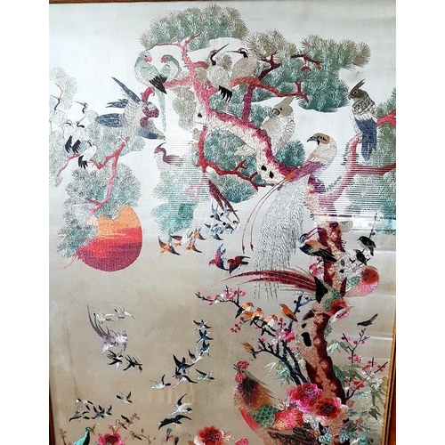 16 - Large Framed Chinese Embroidered Silk Panel with high quality and colourful decoration measuring 30 ... 