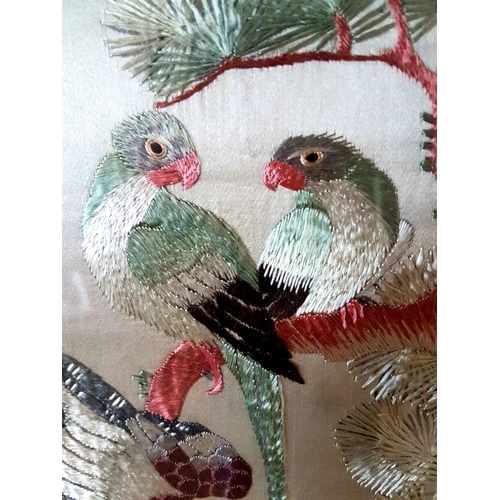 16 - Large Framed Chinese Embroidered Silk Panel with high quality and colourful decoration measuring 30 ... 