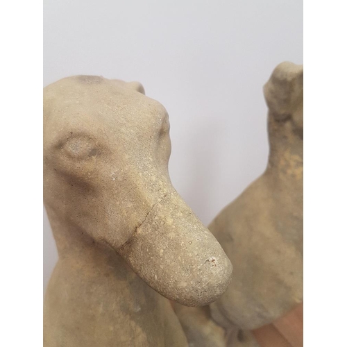 65 - Pair of cast concrete greyhound garden figures measuring 26 inches in height
