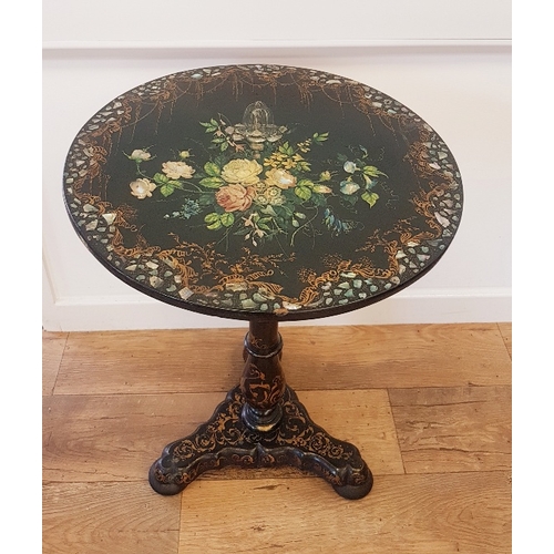 74 - Georgian Tilt Top Table with high quality floral decoration, mother of pearl inserts and gilt decora... 