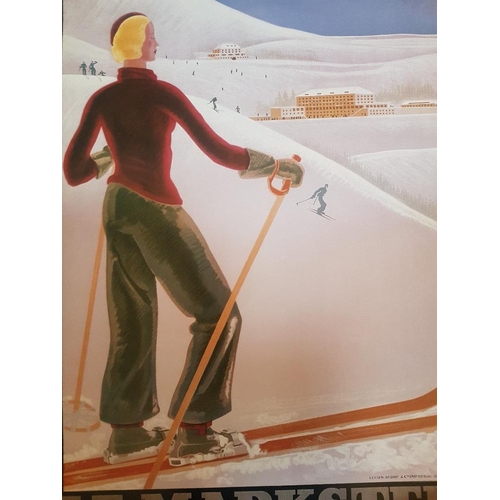 64 - Large Framed and Glazed Repro Print of a vintage French Ski Poster for Le Markstein, measuring 41 in... 