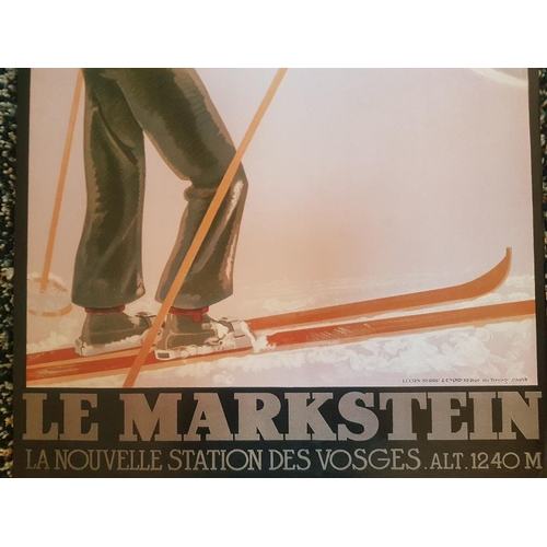 64 - Large Framed and Glazed Repro Print of a vintage French Ski Poster for Le Markstein, measuring 41 in... 