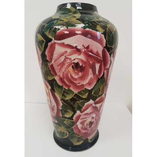 9 - Large Antique 1910 Wemyss Vase with hand painted Rose Design by Karel Nikolai.  Wemyss mark and dril... 