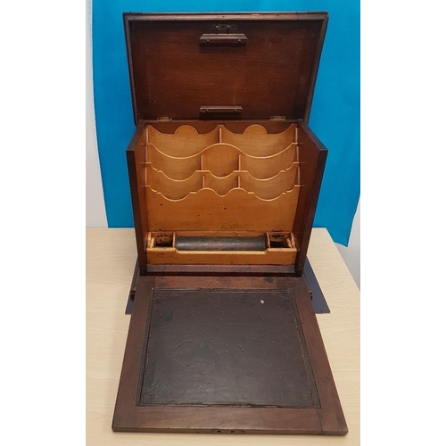 1 - Victorian Oak Campaign Stationery Box with fall front.  Measures 15 inches x 14 inches x 9 inches