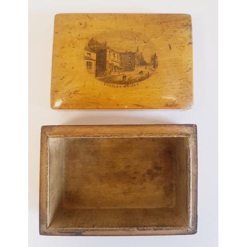 11 - Mauchline Ware Box embossed with Shotley Bridge measuring  3 inches x 2 inches x 1.5 inches