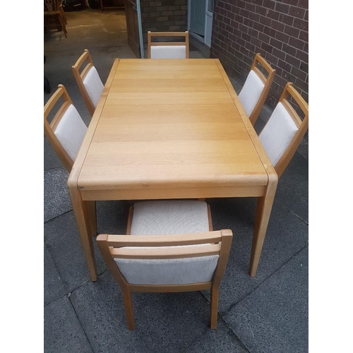 17 - Large Blonde Extending Dining Table with 6 matching padded chairs and sideboard.  Table measures 161... 