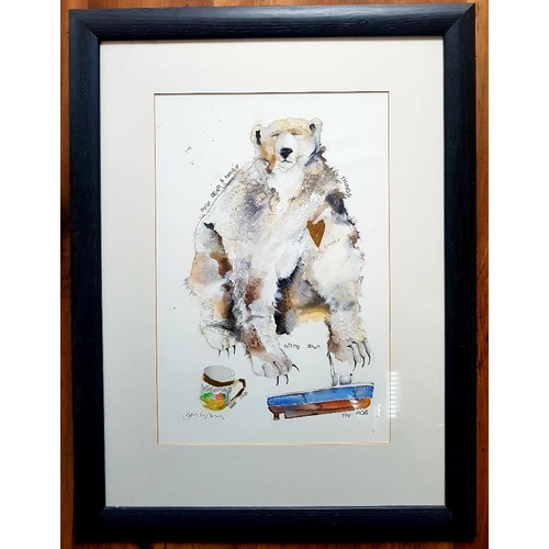 21 - Janice Gray Polar Bear Mixed Media Painting, Framed and Glazed 26 inches x 21 inches