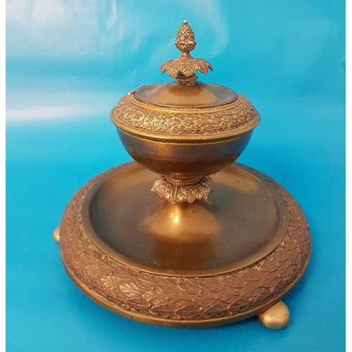 24 - Large Victorian Brass Inkwell with Pineapple Finial.  Measures 6.5 inches height