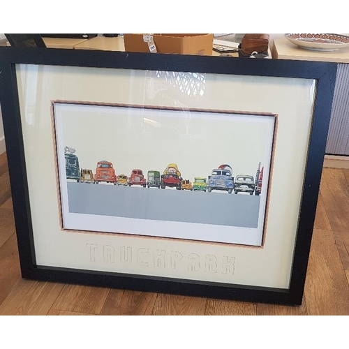 29 - Large framed and glazed Jeremy Dickinson Limited Edition Truckpark 2 Print measuring 45 inches x 35 ... 