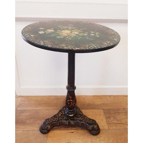 45 - Georgian Tilt Top Table with floral painted decoration, mother of pearl inserts and gilt decoration ... 