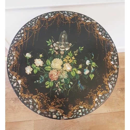 45 - Georgian Tilt Top Table with floral painted decoration, mother of pearl inserts and gilt decoration ... 