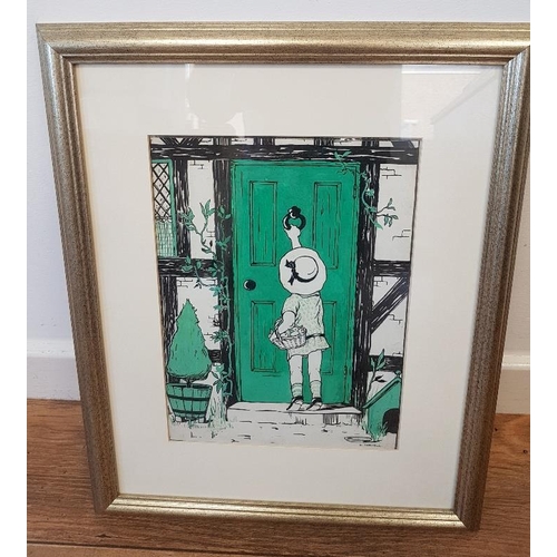 48 - Dorothy Darnell pen and ink with green gouache titled The Visitor.  31cm x 23m, framed and signed.  ... 