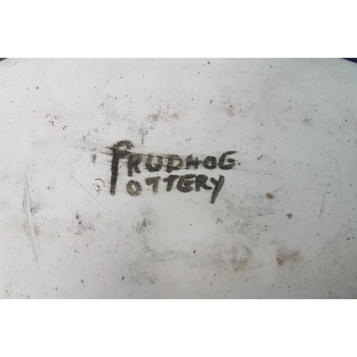 50 - Rare Prudhoe Pottery Glazed Dish with abstract design, 33cm x 15cm, marking to base