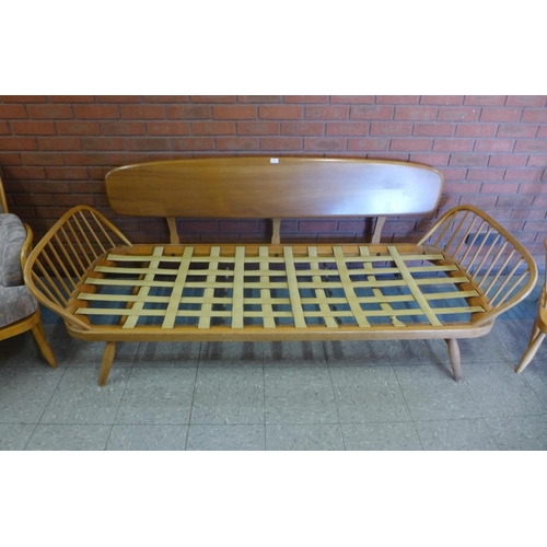 5 - Ercol Elm and Beech Model 355 Studio Couch with Two Matching Armchairs and Cushions.  Couch measures... 