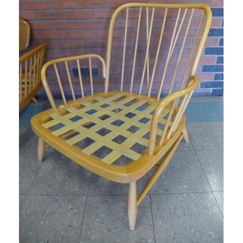 5 - Ercol Elm and Beech Model 355 Studio Couch with Two Matching Armchairs and Cushions.  Couch measures... 