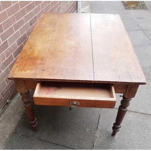 52 - Traditional Victorian Plank Top Pine Dining Table with cutlery drawer.  Measuring 48 inches x 36 inc... 
