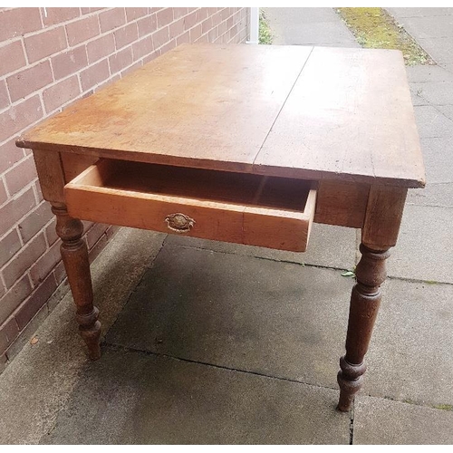52 - Traditional Victorian Plank Top Pine Dining Table with cutlery drawer.  Measuring 48 inches x 36 inc... 