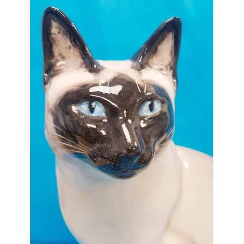 53 - Rare Large Vintage 1960s Seneshall Pottery Persian Cat in Seated Position on wooden base, standing a... 